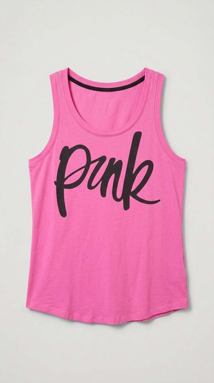 Victoria's Secret Pink Tank Top Size S Hot Pink Script Logo Scoop Neck